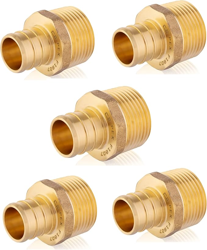 5PC Pex Barb Crimp Brass Fittings 3/4Inch x 3/4Inch NPT Male Adapter | ASTM by EFIELDPEXTUBING