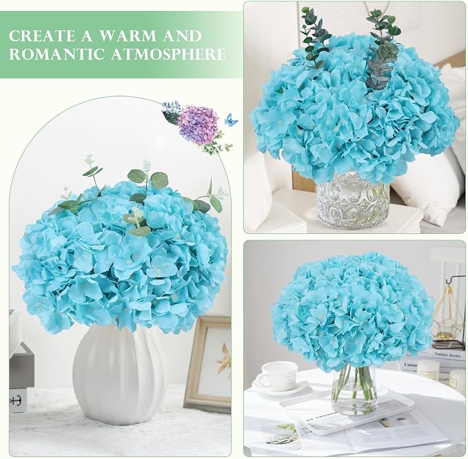 AVIVIHO 10pcs Aqua Blue Fake Flowers Hydrangea Artificial Flowers Bulk - Image 2