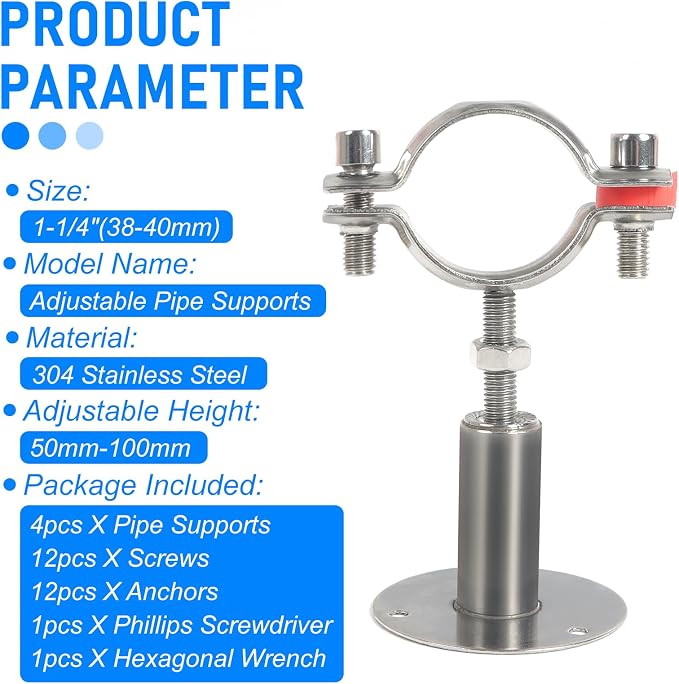 4PCS 304 Stainless Steel Wall Mount Ceiling Mount Pipe Supports, Suitable - Image 4