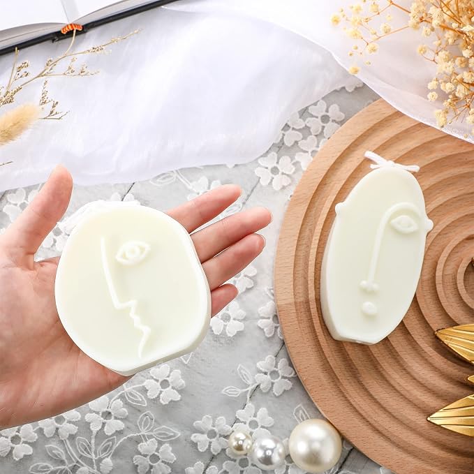 Roowest 2 Pcs Shaped Candles Cool Candles Aesthetic Weird Face Geometric White - Image 5