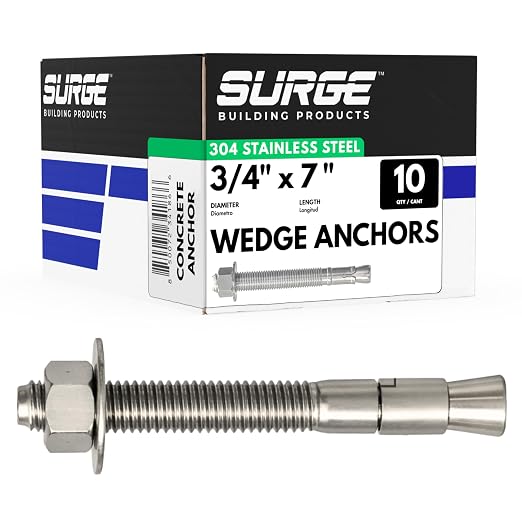 3/4" X 7" 304 Stainless Steel Wedge Anchors by SurgeBuildingProducts