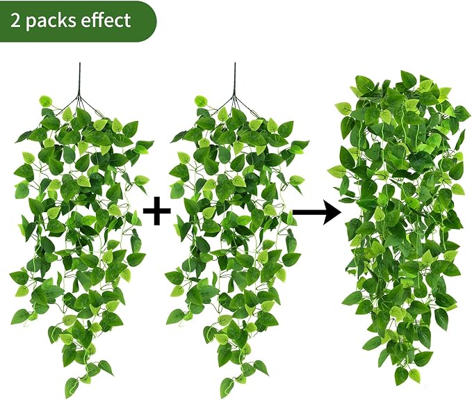 CEWOR 3pcs Fake Hanging Plants for Room Decor, 3.6ft Artificial Ivy Pothos Vine - Image 4