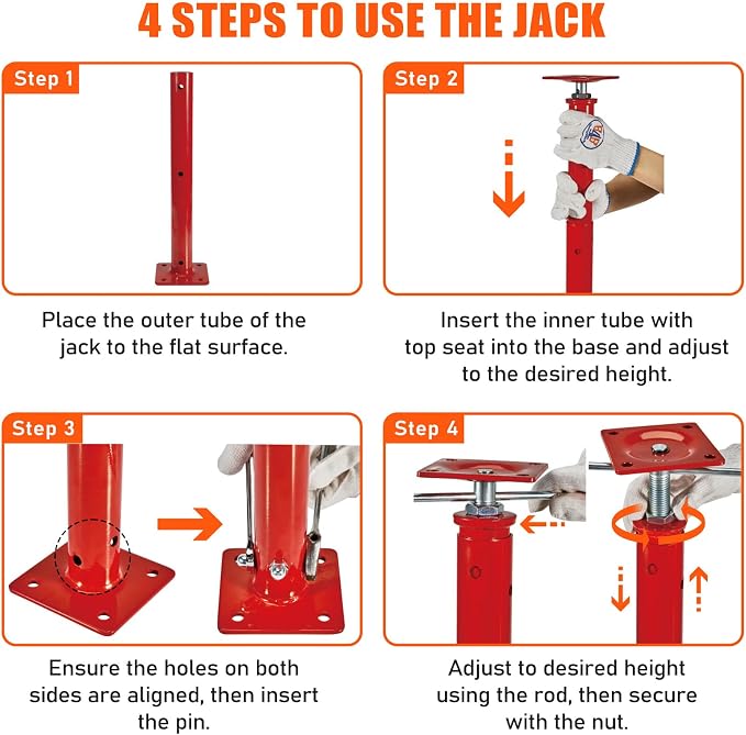 2 Pack House Floor Jacks, 11023 LBS Max Load | Adjustable House Leveling Post - Image 7