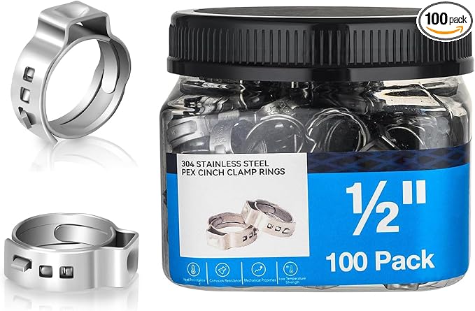 100Pack Seelink 1/2 Inch PEX Cinch Clamp Rings, Crimp Rings by Seelink