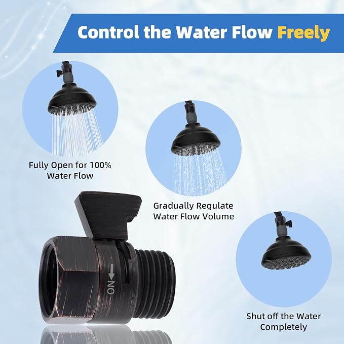 Hibbent All Metal 1 Pack Shower Head Flow Control Valve, G1/2 Brass Shut-off - Image 5