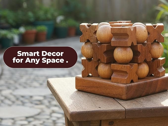 BSIRI 3D Wooden Tic Tac Toe Rustic Coffee Table Decor Unique Gifts - Image 5