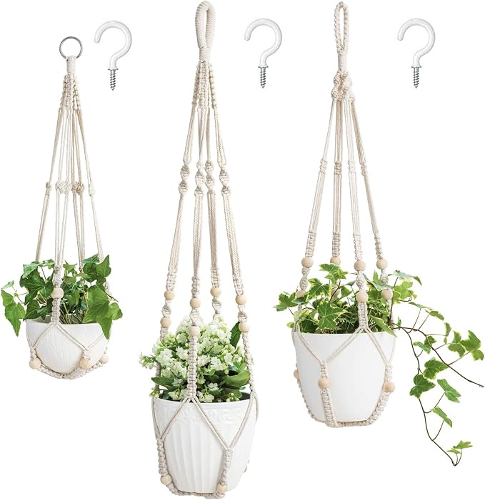 Mkono 3 Pack Macrame Plant Hangers Hanging Planters by Mkono