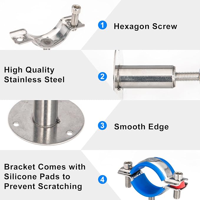 4PCS 304 Stainless Steel Wall Mount Ceiling Mount Pipe Supports, Suitable - Image 3