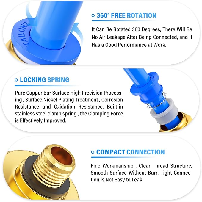 TAILONZ PNEUMATIC Blue Straight 4mm Tube OD x M5 Thread Push to Connect Fitting - Image 4