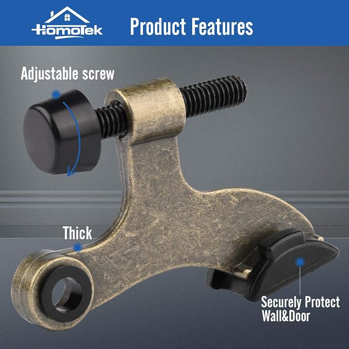 HOMOTEK 2 Pack Hinge Pin Antique Brass Door Stopper, Adjustable Deluxe Heavy - Image 2