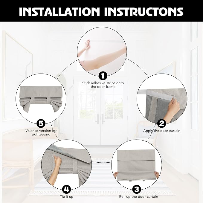 RYB HOME Linen Door Curtain 100% Blackout French Door Blinds - Image 5
