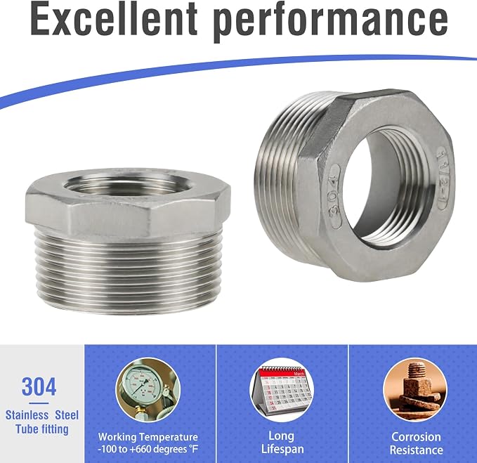 stainless steel hex bushing npt 1-1/2 to npt 1 threaded reducer | Reducing - Image 3