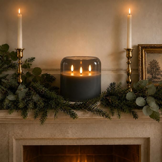 Homemory Grey Large Glass Flameless LED Candle, 3 Wicks, Remote Timer | 6"x6" - Image 9