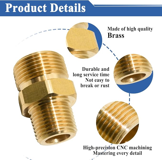 2 Pcs Brass M22 14mm Male to 3/8 Inch NPT Male Hose Adapter Kit | Rated 4500PSI - Image 5