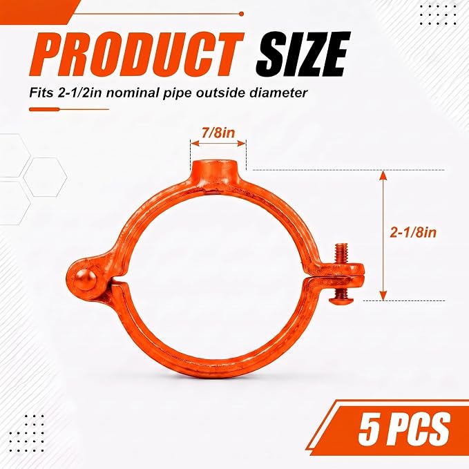 5 Pack 2-1/2 in. Hinged Split Ring Pipe Hanger, Tubing and Industrial Vintage - Image 2