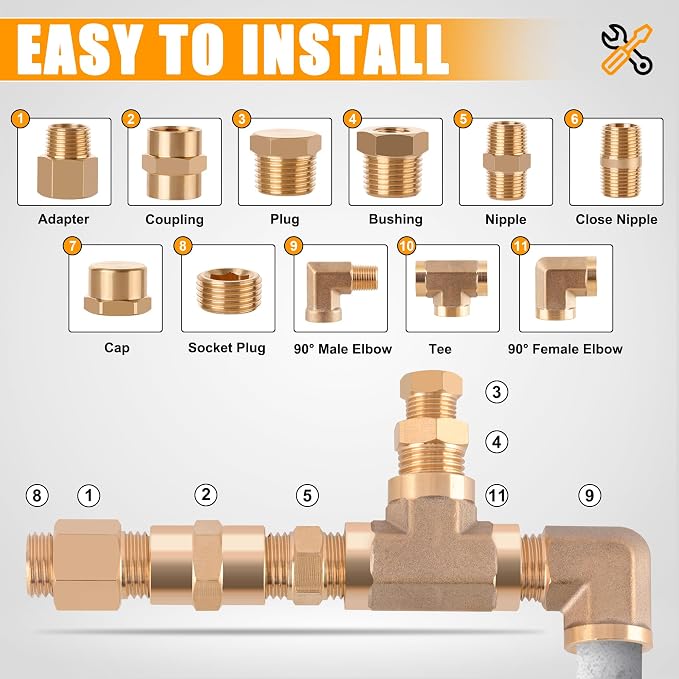 262PCS Brass Pipe Fittings Kit, 1/8" 1/4" 3/8" 1/2" 3/4" NPT | 156 + 106Pcs - Image 5