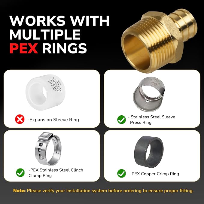 Pex Fittings, 3/4" Male NPT to 3/4" Pex Male Adapter, Heavy-Duty Brass Crimp - Image 6
