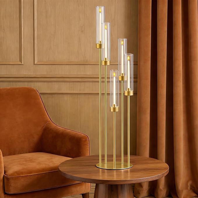 35in 2 Set Gold Candelabra Candle Centerpieces - Image 5