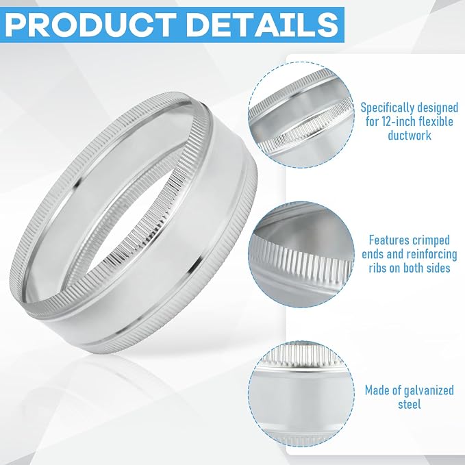 Frienda 12" Duct Coupler Duct Connector Coupling Flexible Galvanized Steel - Image 3