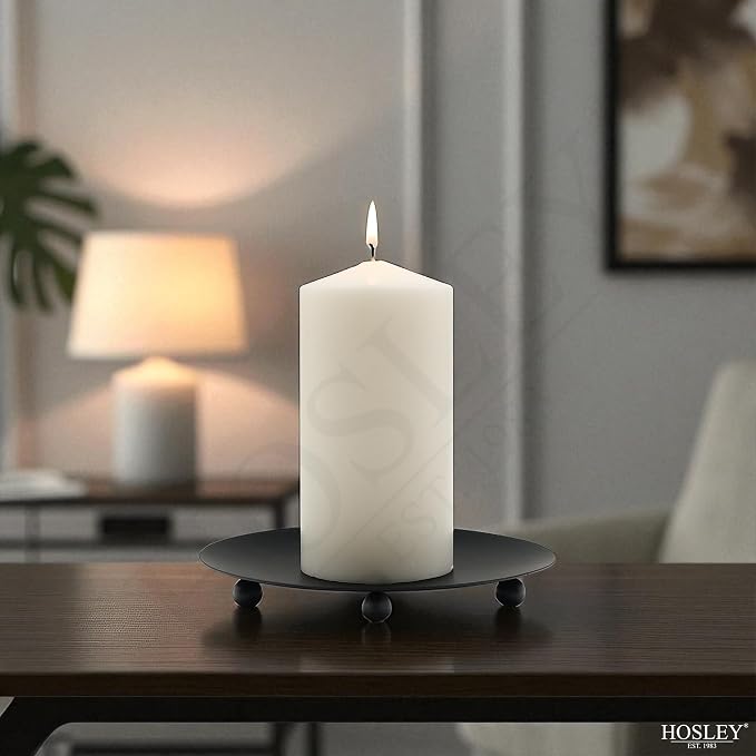 Hosley Set of 6 Black Iron Pillar Candle Holder Plates – 7-Inch Decorative - Image 7