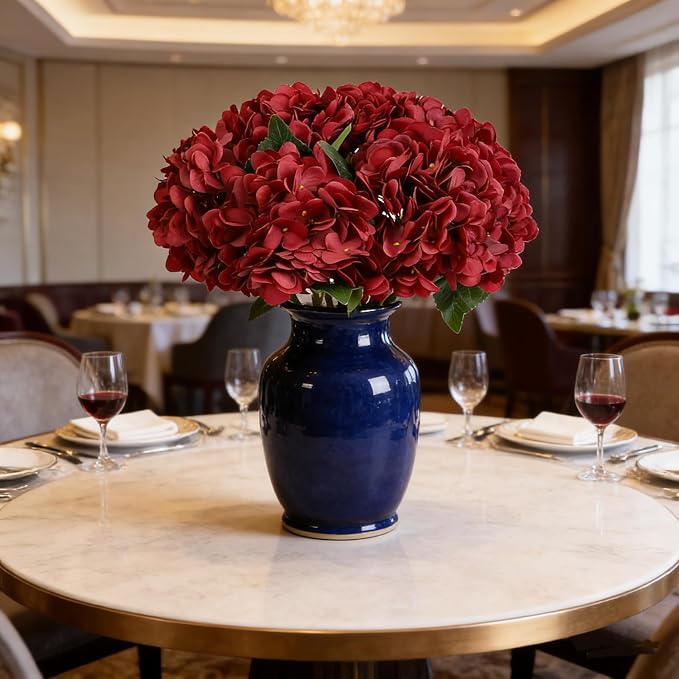 Kimura's Cabin 6Pcs Hydrangea Artificial Flowers Silk Hydrangeas, Dark Red | - Image 8