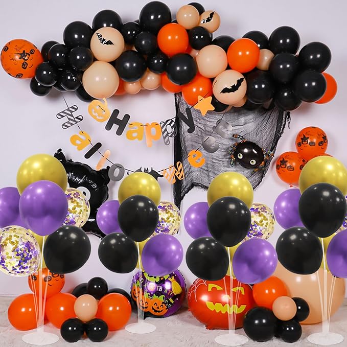 ZJDHPTY Halloween Decorations, 4Set Purple Black Gold Balloon Stand Kit | - Image 6