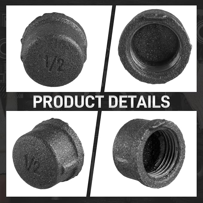 Pack of 10 Malleable Iron Cast Pipe Fitting Cap Caps 1/2" Inch Threaded Pipe - Image 3