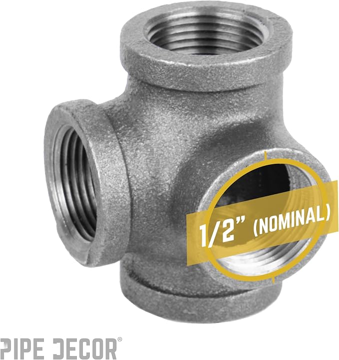 1/2" Side Outlet Tee Fitting, PIPE DECOR Black Malleable Iron Fittings Fit - Image 4