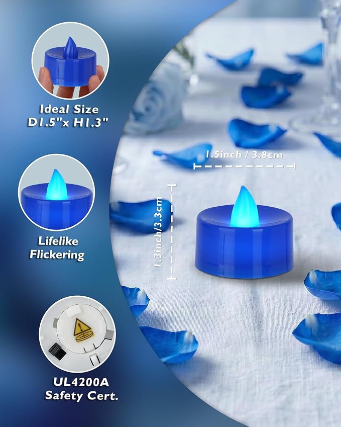 Homemory 24-Pack Navy Blue Flameless Battery Tealight Candles, 200+ Hours | - Image 2