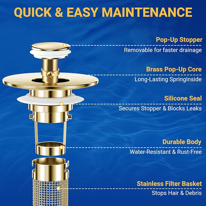 Bathroom Sink Drain Strainer, Pop-Up Bathroom Sink Stopper - Image 4