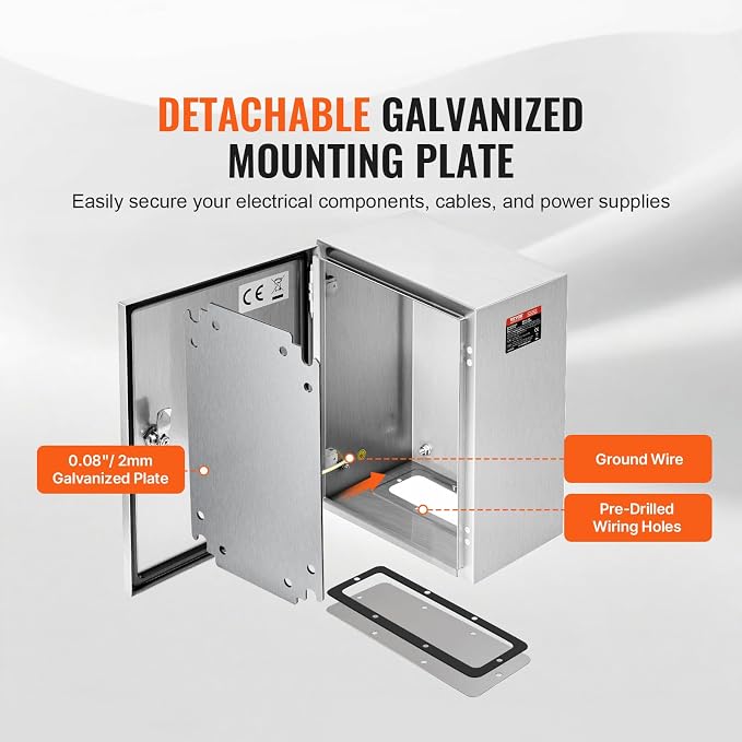 Steel Electrical Box 16" x 12" x 8" Electrical Enclosure Box 304 Stainless - Image 5
