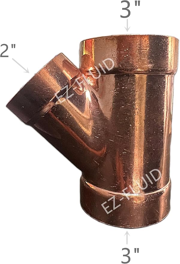 EZ-FLUID 3" x 3 x 2" Copper DWV Tee-Wye Copper Pipe Reducing Fitting C x C x C - Image 2