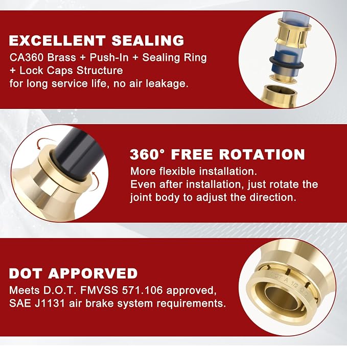 DOT Approved Male Straight Brass Union 1/2" Tube x 1/4" NPT, Quick Connect Union - Image 4