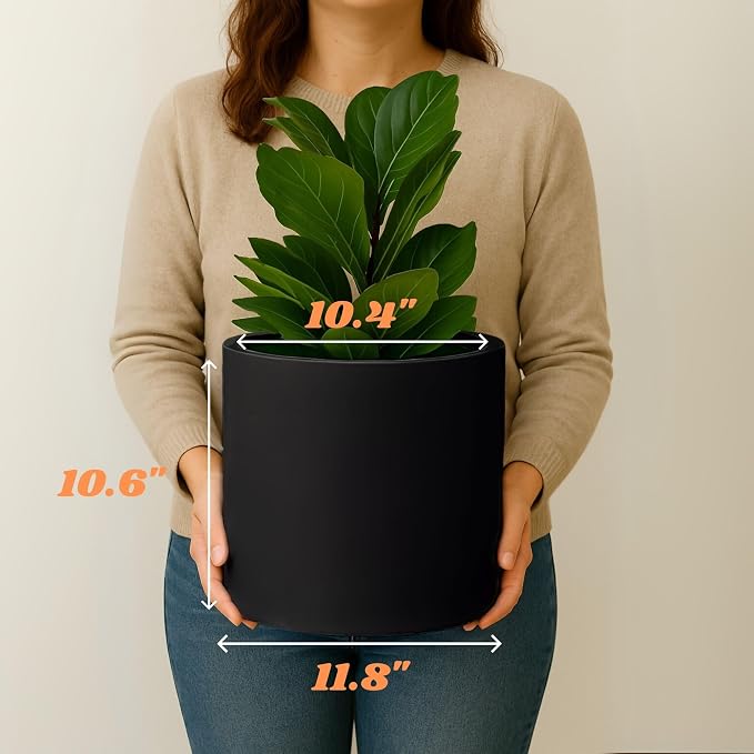 Fox & Fern Large Planter for Indoor or Outdoor, Matte Black, 12 Inch | UV & - Image 6