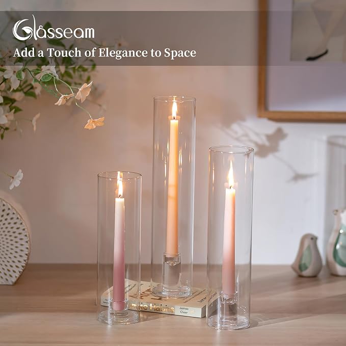 Glasseam Hurricane Taper Candle Holders: 3 Pcs Glass Candlestick - Image 7