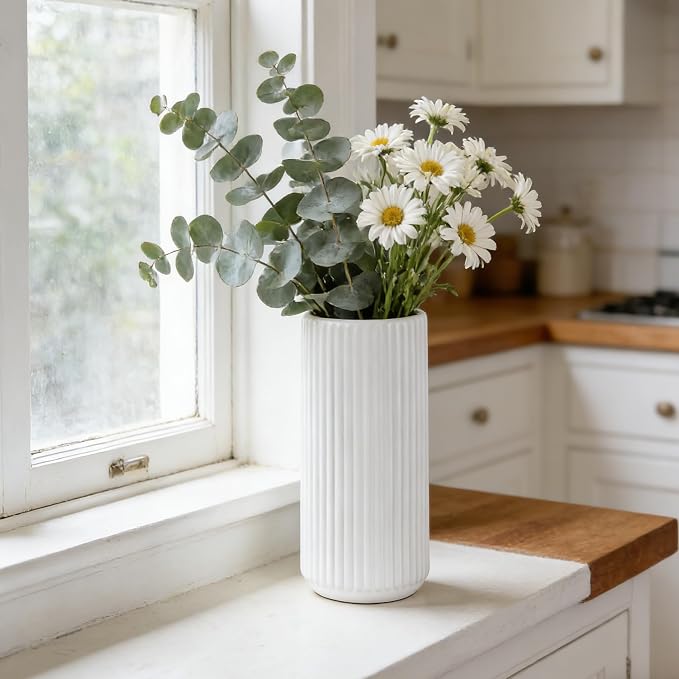 White Ceramic Flower Vase for Pampas Grass, 10 inch Large Decorative - Image 2