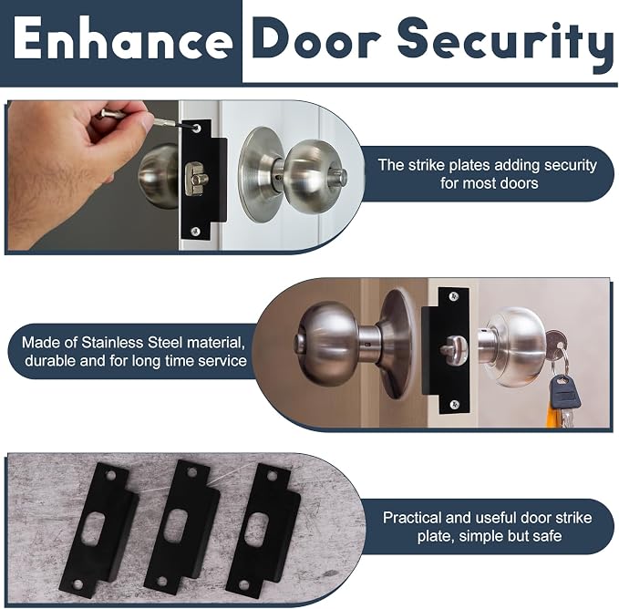 3Pcs Stainless Steel Strike Plate Universal Door Strike Plate 4 7/8" x 1 1/4" - Image 3