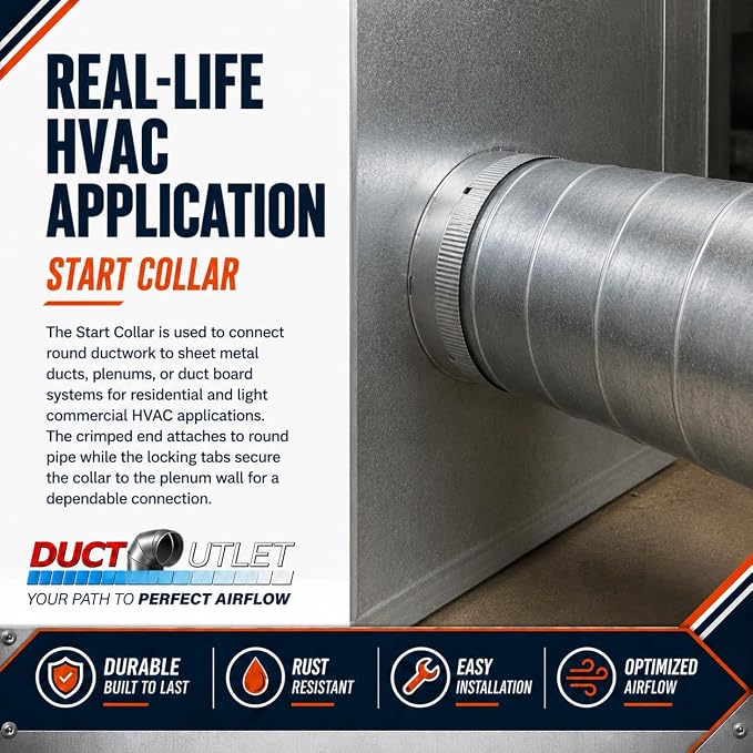 8" Start Collar HVAC, 26 Gauge Galvanized Steel Round Duct Connector - Image 3