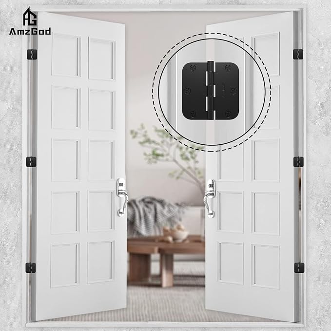 48 Pack Matte Black Door Hinges 3.5 Inch 5/8" Radius Interior | 3-1/2" Rounded - Image 2