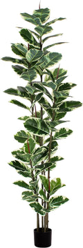 FLOWORLD Artificial Rubber Tree Plant 7ft Tall Faux Ficus Tree Potted Fake by Home