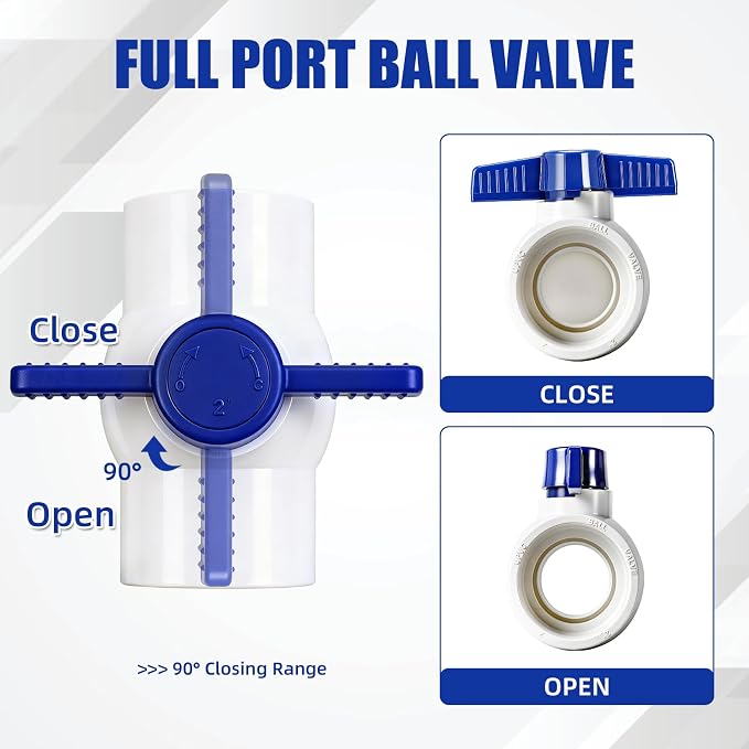 6 Pack 1-1/2" PVC Ball Valve, SCH40 Slip Plastic Water Pipe Valve T-Handle - Image 7