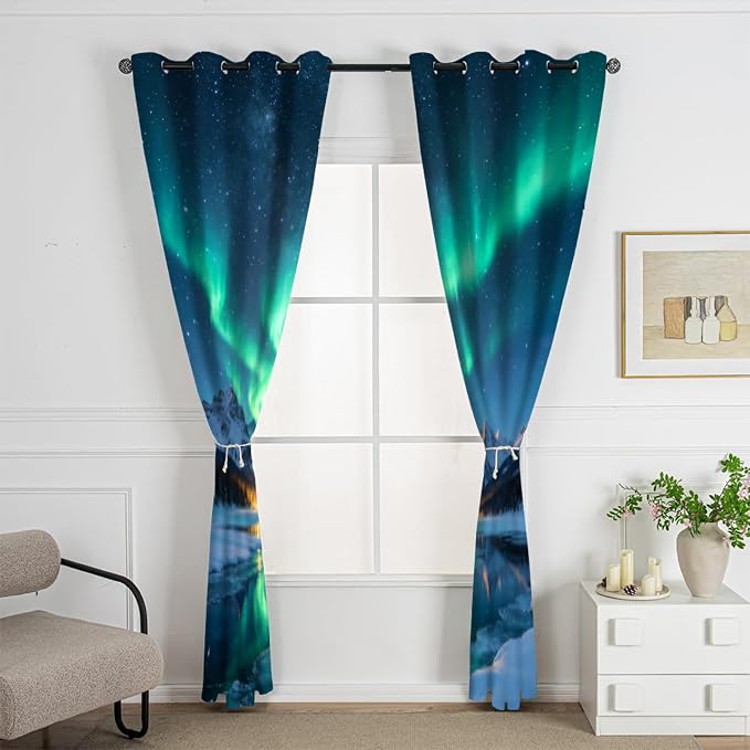 Aurora Curtains for Bedroom Living Room, Snow Mountain Glacier Lake Blackout - Image 2