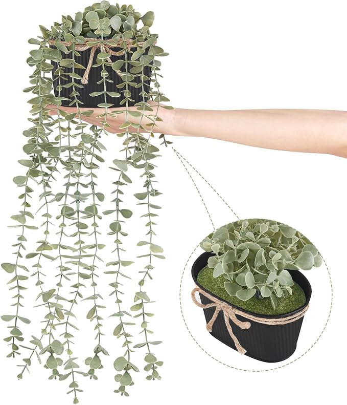 Mkono Fake Hanging Plants in Farmhouse Galvanized Pot - Image 6