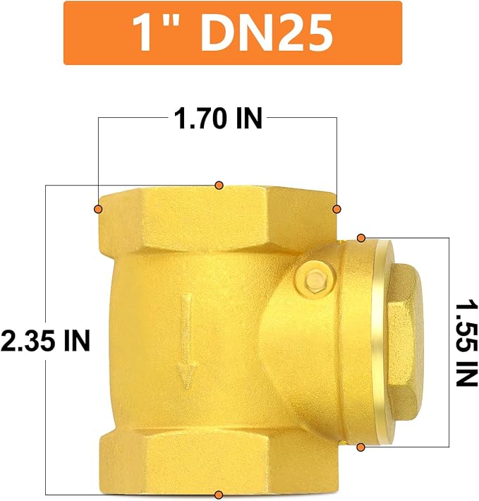 GASHER 2PCS Brass Swing Check Valve 1" Female Thread, Backflow Prevention - Image 2
