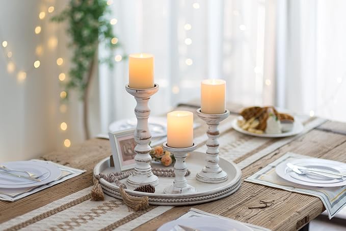 Romadedi Pillar Wood Candle Holders, Dining Tables Centerpieces. - Image 9