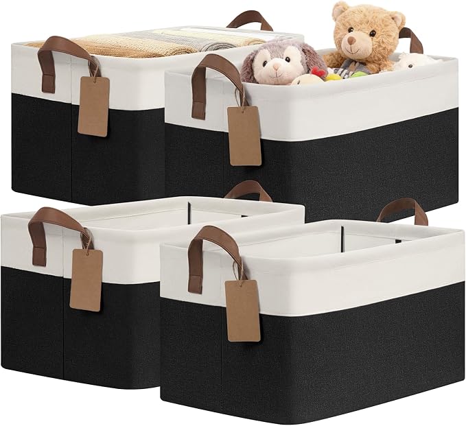 CHICVITA 4 Pack Large Fabric Storage Baskets by CHICVITA