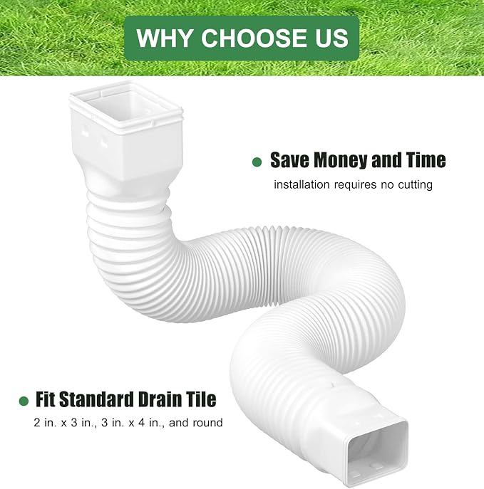 2 Pack Rain Gutter Downspout Extensions Flexible, Drain Downspout Extender - Image 2