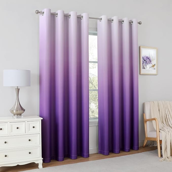 HOMEIDEAS Purple Ombre 100% Blackout 52W x 84L 2 Panels | Gradient, Room - Image 8
