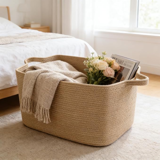 96L Woven Laundry Basket with Handles, Extra Blanket Basket, Jute | 24"×16"×15" - Image 4