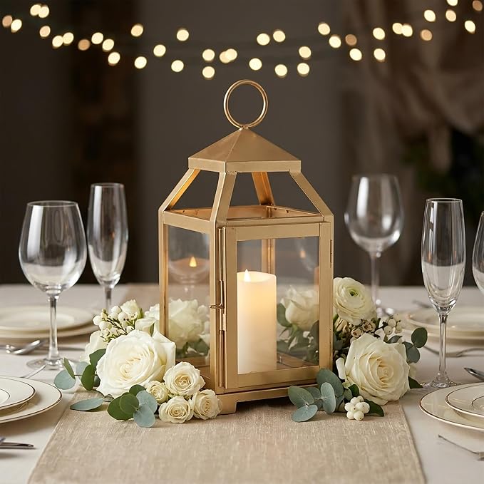 Hosley 12 Inch High Clear Glass and Iron Classic Style Lantern Ideal Gift - Image 5